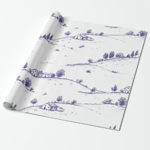 Papel De Presente Paisagem Toile Azul Vintage (1)