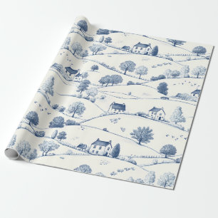 Papel De Presente Paisagem Toile Azul Vintage (2)