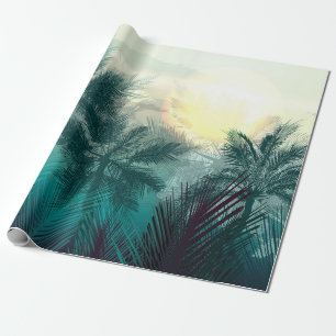 Papel De Presente Paisagem tropical com palmeiras e folhas