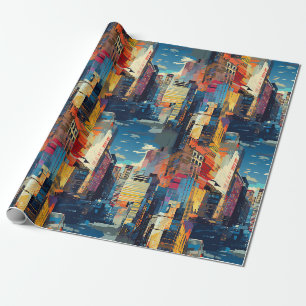 Papel De Presente Paisagem Urbana Abstrata de Cyberpunk (4)