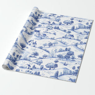 Papel De Presente Paisagem Vintage Toile Azul (4)