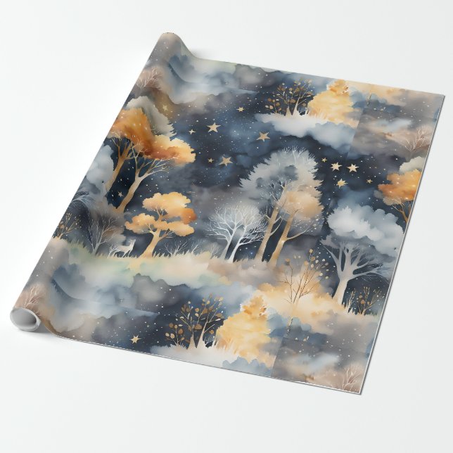 Papel De Presente Paisagem Whimsical Winter (Desenrolado)