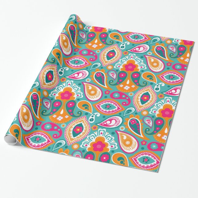Papel De Presente Paisley 70s 60s Boho Retro (Desenrolado)