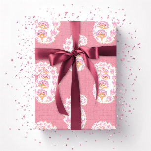 Papel De Presente Paisley Bonito em Rosa e Laranja