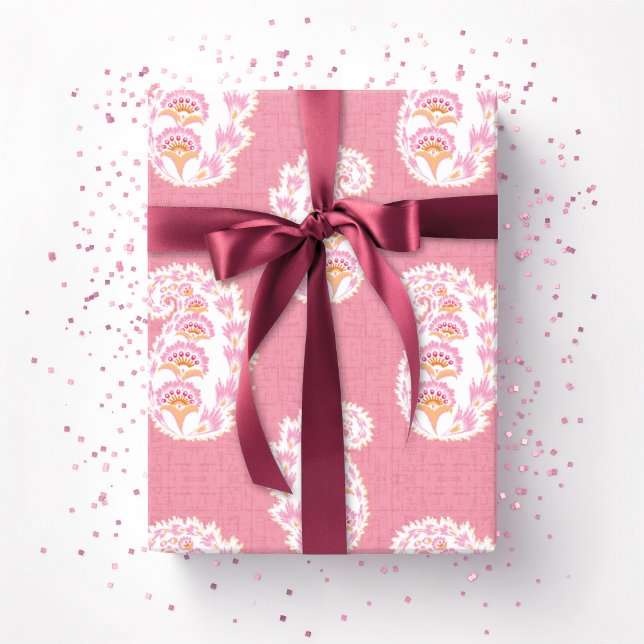 Papel De Presente Paisley Bonito em Rosa e Laranja (Criador carregado)