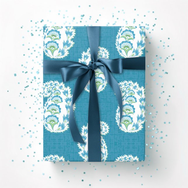 Papel De Presente Paisley Bonito em Verde e Água-Marinha (Criador carregado)