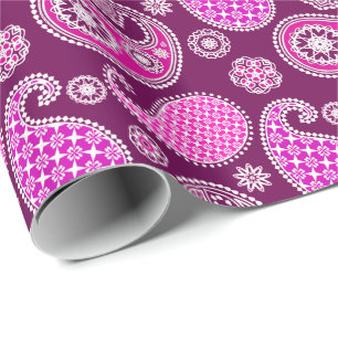 Papel De Presente Paisley, cor-de-rosa fucsia, roxo e branco
