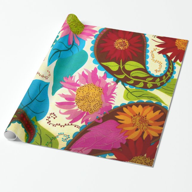 Papel De Presente Paisley floral (Desenrolado)