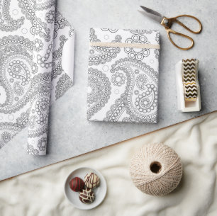 Papel De Presente Paisley Pattern, Persa Paisley, Preto e Branco