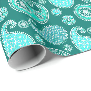 Papel De Presente Paisley, Turquesa, Aqua e White