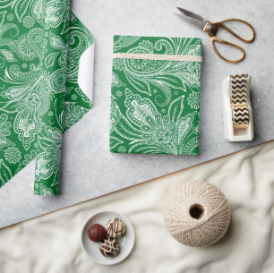 Papel De Presente Paisley, Vintage Verde-Branco