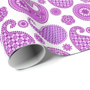 Papel De Presente Paisley, violeta, roxo e branco
