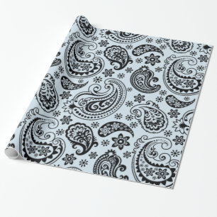 Papel De Presente Paisley White Vintage - Fundo azul claro