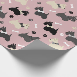 Papel De Presente Palangres Terrier escoceses e Ossos, cor-de-rosa