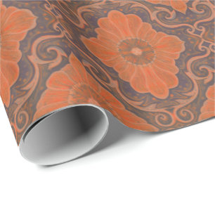 Papel De Presente "Palatia floral", padrão de colheita, laranja e c