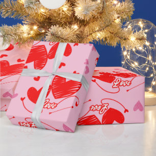 Papel De Presente Palavra de Amor com Design de Corações