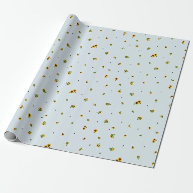 Papel De Presente Pale Sky Japanese Sunflower Floral Pattern (Desenrolado)