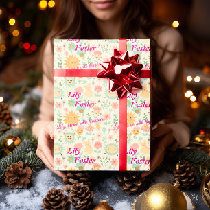Papel De Presente Paleta Pastel Floral Kawaii Personalizada para Cri