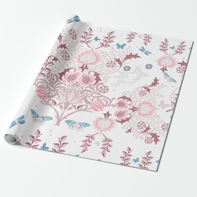 Papel De Presente Paleta rosa William Morris Design (Desenrolado)