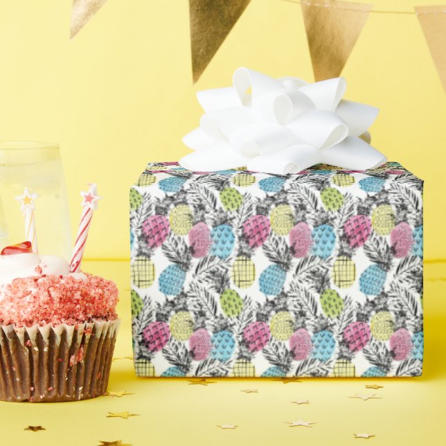 Papel De Presente Palhetas de Abacaxi (Festa de aniversário)