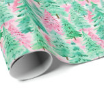 Papel De Presente Palm Beach Christmas Watercolor Pink & Green Trees<br><div class="desc">PreppyPrint.com - Celebre o Natal no estilo Palm Beach! Transfira este design para os produtos de sua escolha também! Visite minha loja de designers,  PreppyPrint.com,  para coordenar itens.</div>