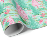 Papel De Presente Palm Beach Christmas Watercolor Pink & Green Trees<br><div class="desc">PreppyPrint.com - Celebre o Natal no estilo Palm Beach! Transfira este design para os produtos de sua escolha também! Visite minha loja de designers,  PreppyPrint.com,  para coordenar itens.</div>