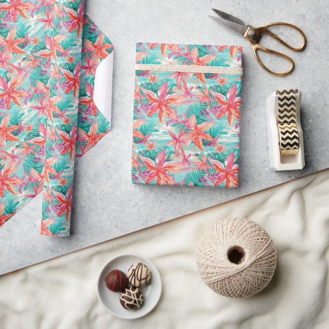 Papel De Presente Palm Beach Tropical Beach Flowers (Artesanato)
