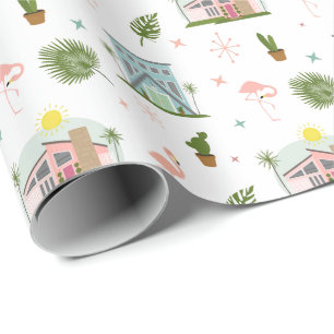 Papel De Presente Palm Primavera Flamingo Cactus Padrão do Século Mé