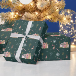 Papel De Presente Palm Primaveras de Natal Pink House