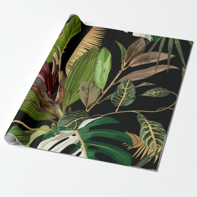 Papel De Presente Palma de colheita noturna tropical, banana, planta (Desenrolado)