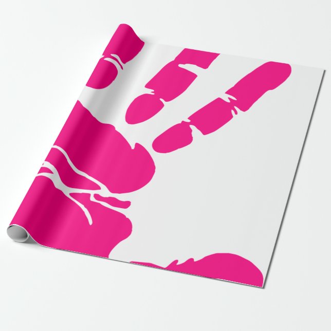 Papel De Presente Palma de pintura rosa impressão mão (Desenrolado)