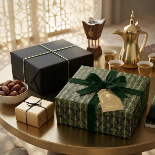 Papel De Presente Palma Verde Luxo Art Déco Elegante