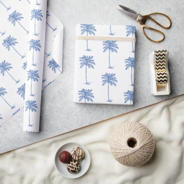 Papel De Presente Palmeira Azul e Branca Palmetto (Artesanato)