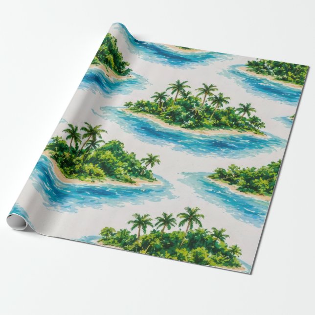 Papel De Presente Palmeira de Ilha Tropical (Desenrolado)