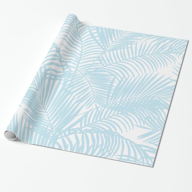 Papel De Presente Palmeira tropical moderna simples dos azuis bebés (Desenrolado)