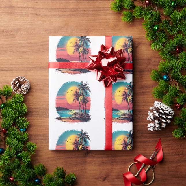 Papel De Presente Palmeiras e praia (Presente de Natal)