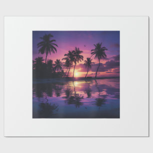 Papel De Presente Palmeiras na Praia do Pôr-do-Sol Roxo