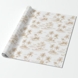 Papel De Presente Palmeiras Tropicais da Ilha Tropical Marrom Creme