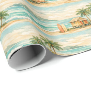 Papel De Presente Palmeiras Tropicais de Verão Pranchas de Surf Anti