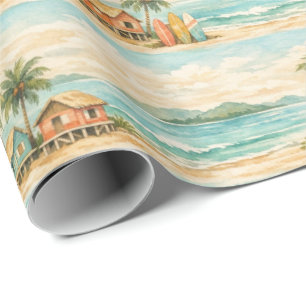 Papel De Presente Palmeiras Tropicais de Verão Pranchas de Surf Anti