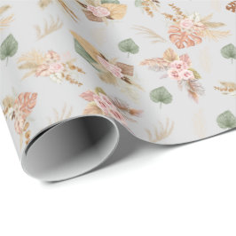 Papel De Presente Pampas Grass & Flowers em Cinzas de Luz