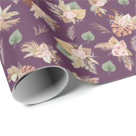 Papel De Presente Pampas Grass & Flowers em Mulberry