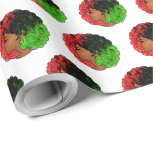 Papel De Presente Pan-africana menina mulher negra verde vermelho or