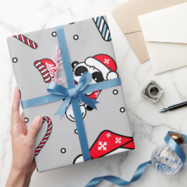 Papel De Presente Panda Adorável Papai Noel Natal Férias Envoltório 