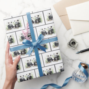 Papel De Presente Panda Bears Watercolor