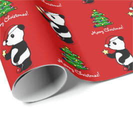 Papel De Presente Panda do Natal que armazena o vermelho