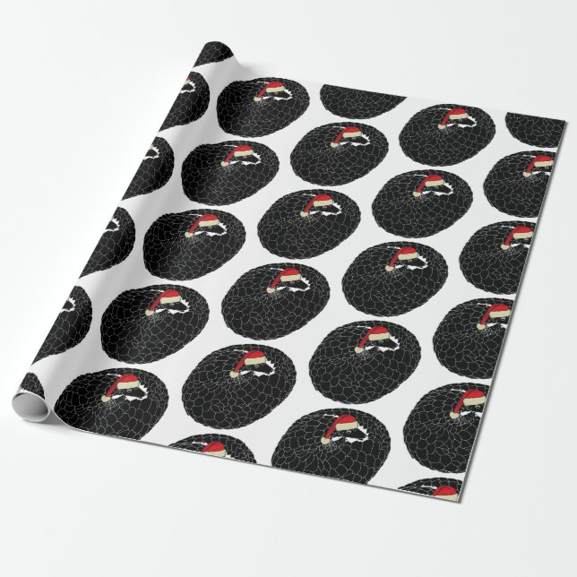 Papel De Presente Pangolim enrolado Natal preto e branco (Desenrolado)