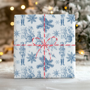Papel De Presente Pano de Natal Toile Azul Nozes Clássicos