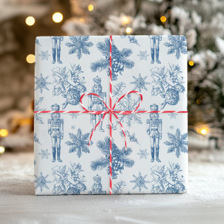 Papel De Presente Pano de Natal Toile Azul Nozes Clássicos
