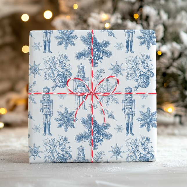 Papel De Presente Pano de Natal Toile Azul Nozes Clássicos (Criador carregado)